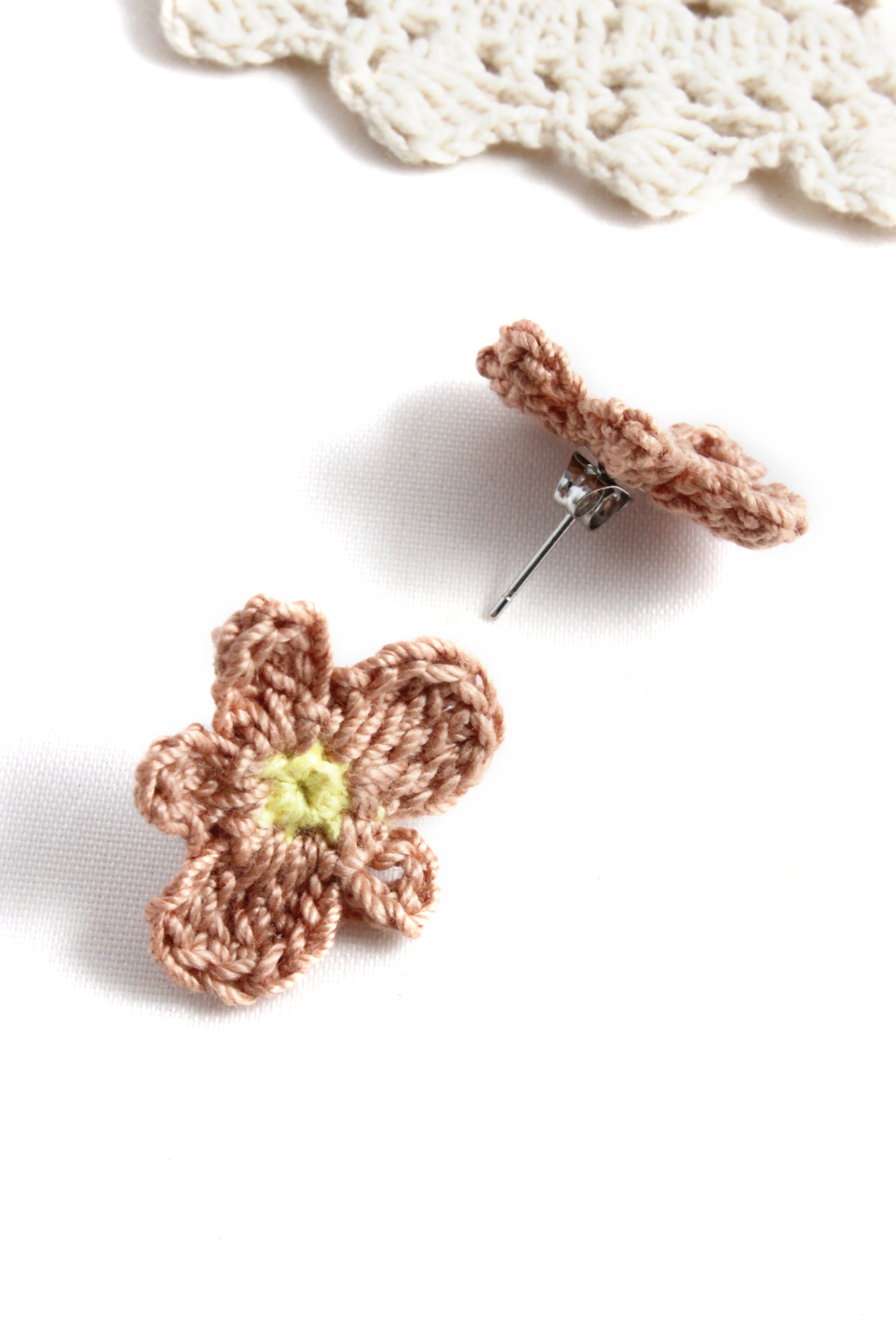 My Pretty Babi Crochet Flower Stainless Steel Silver Studs Earrings in Copper