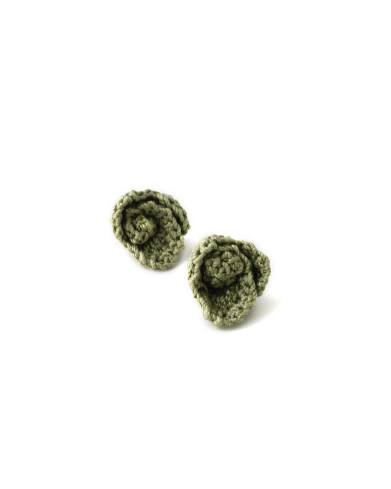 My Pretty Babi Crochet Rose Stainless Steel Silver Studs Earrings in Olive