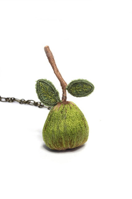 Embroidery Pear Necklace Stumpwork