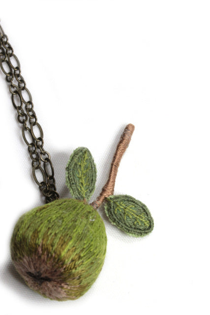 Embroidery Pear Necklace Stumpwork