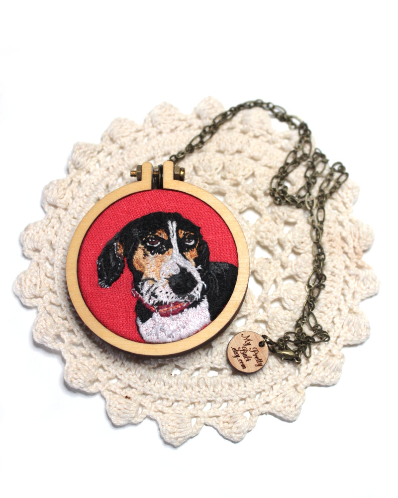 Embroidery Custom Pet Portrait Dandelyne Mini Hoop Necklace
