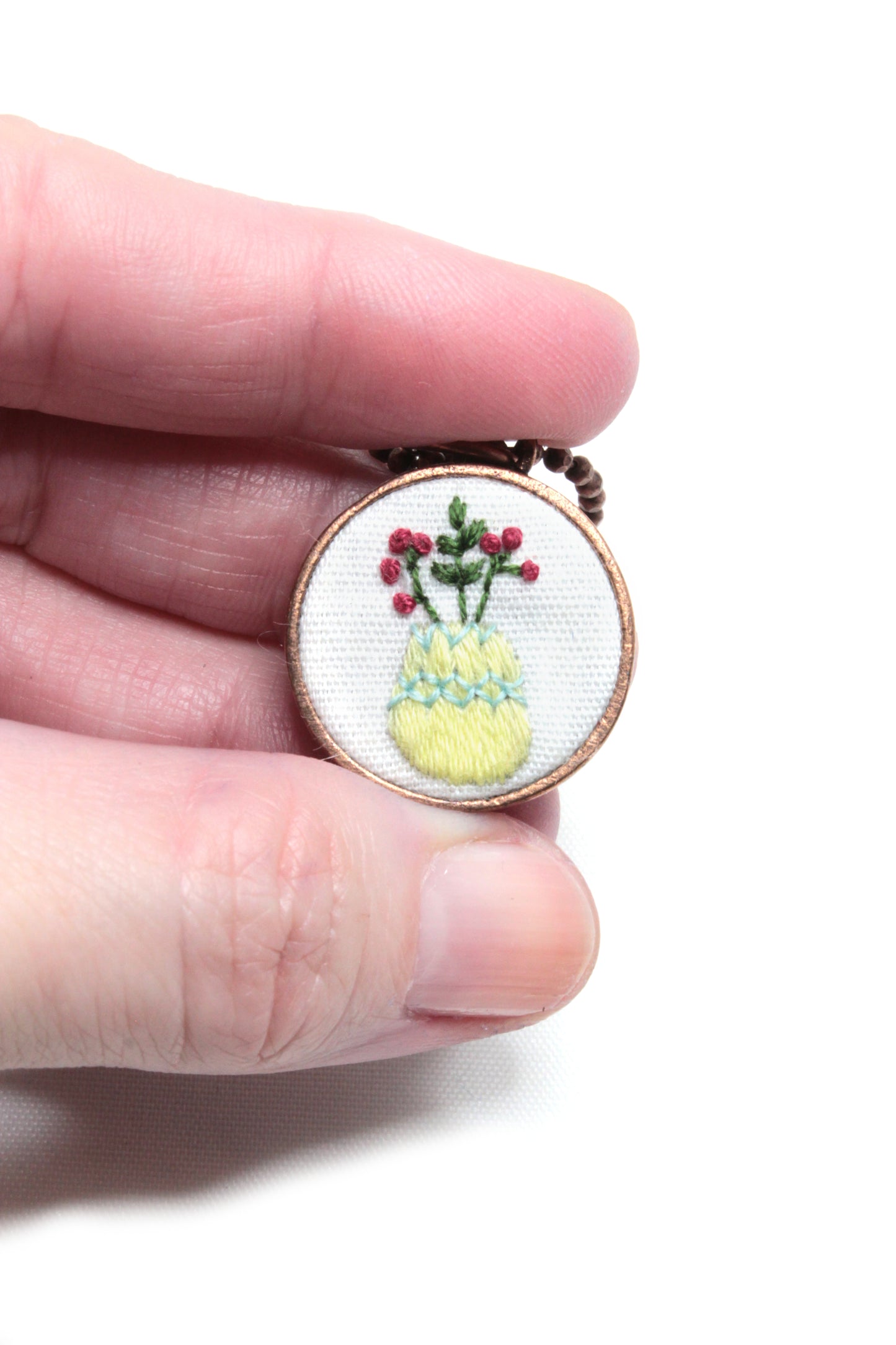 Embroidery Yellow Vase Red Flowers Necklace