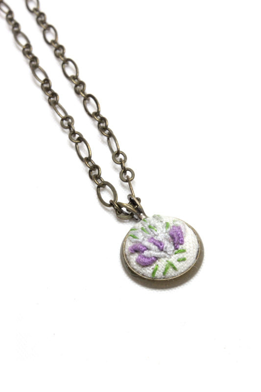 Embroidery Purple Flower Necklace