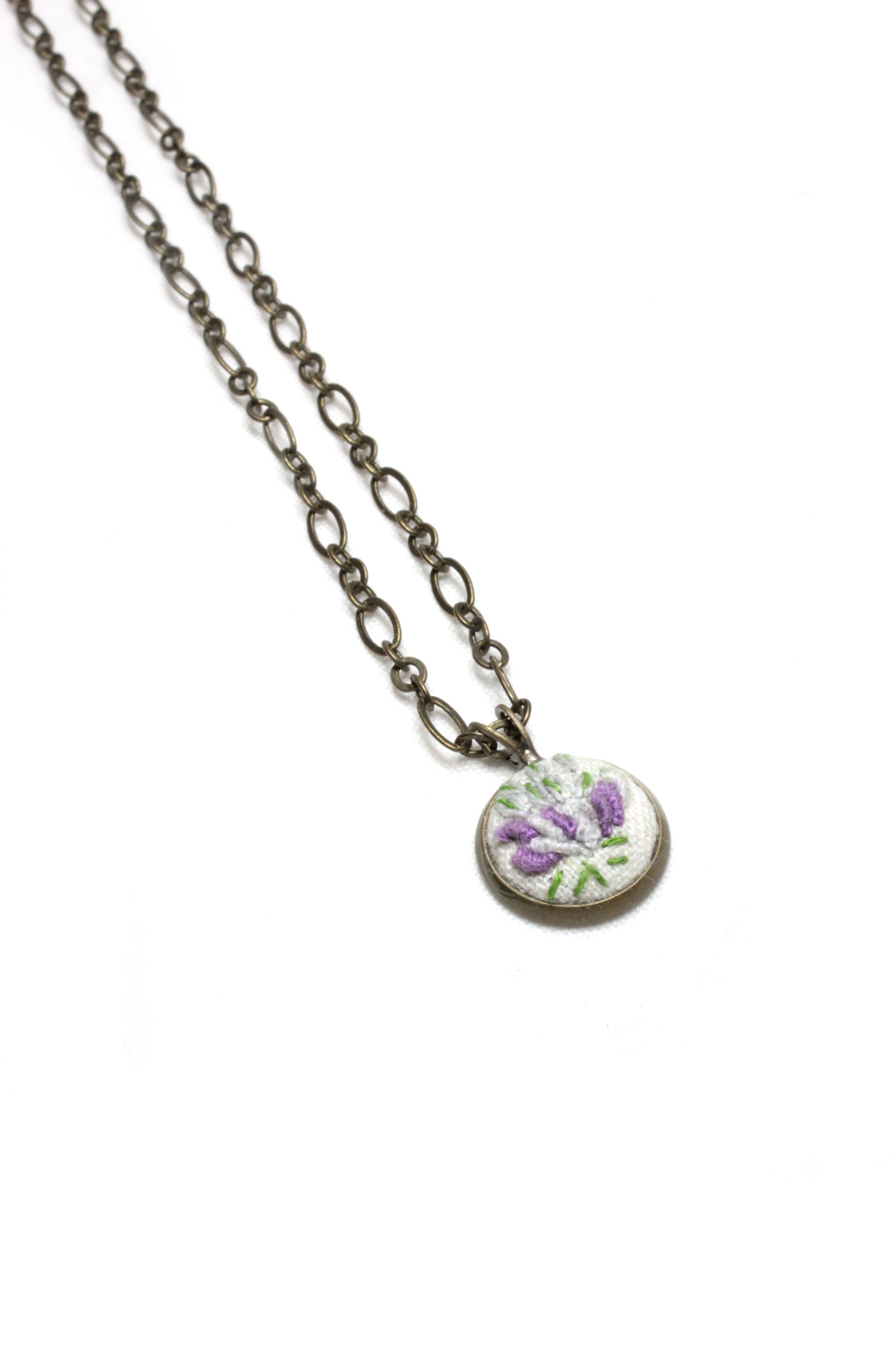Embroidery Purple Flower Necklace