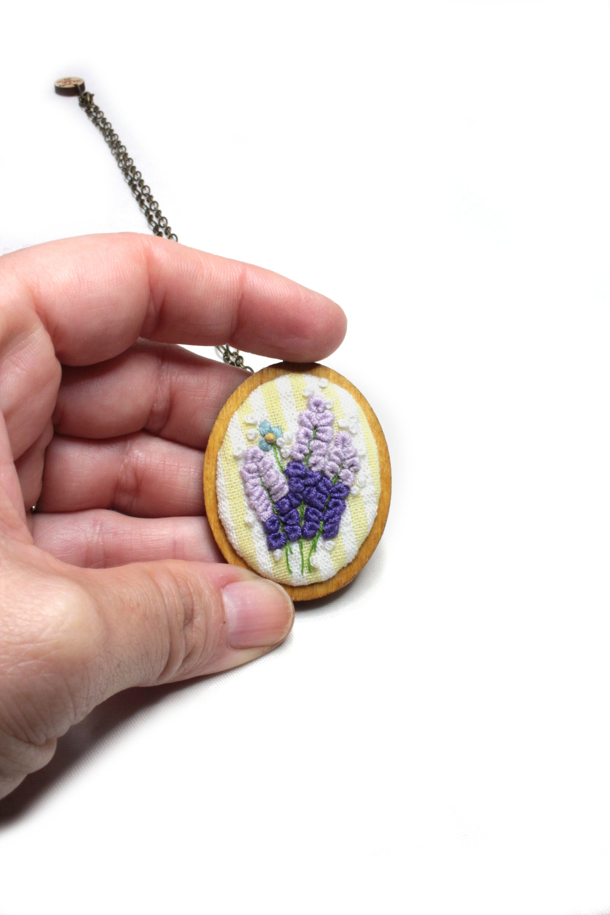 Embroidery Lavender Flower Necklace
