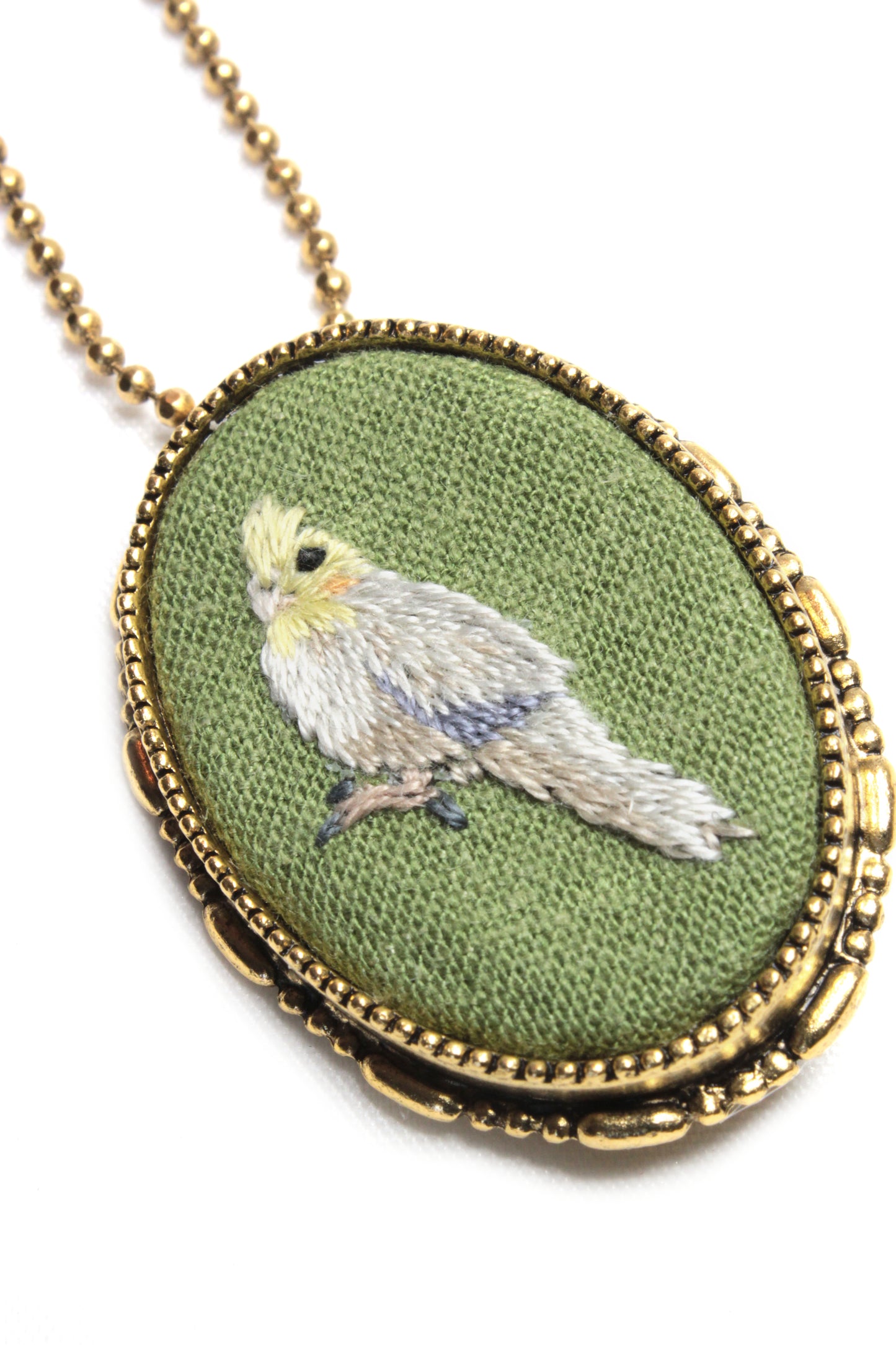 Embroidery Cockatiel Necklace/Brooch