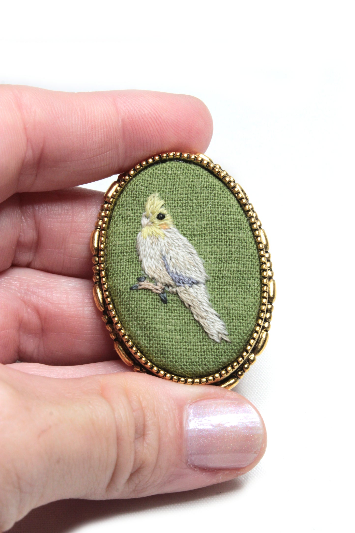 Embroidery Cockatiel Necklace/Brooch
