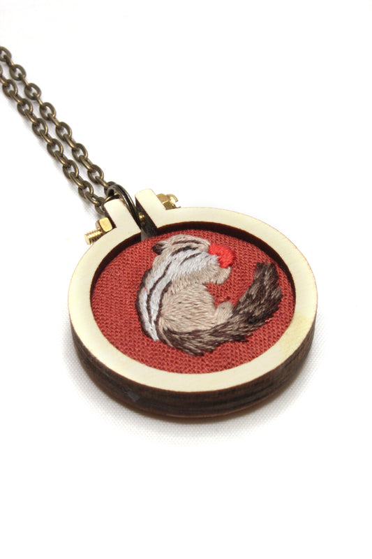 Embroidery Squirrel Necklace