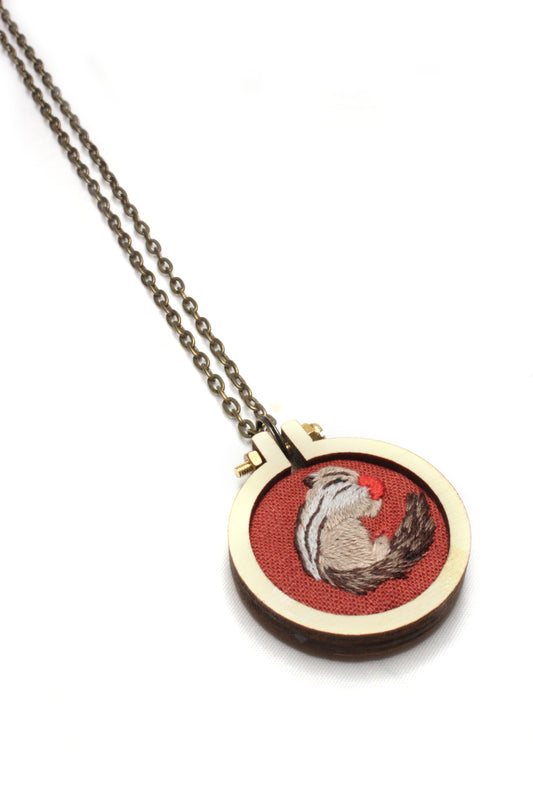 Embroidery Squirrel Necklace