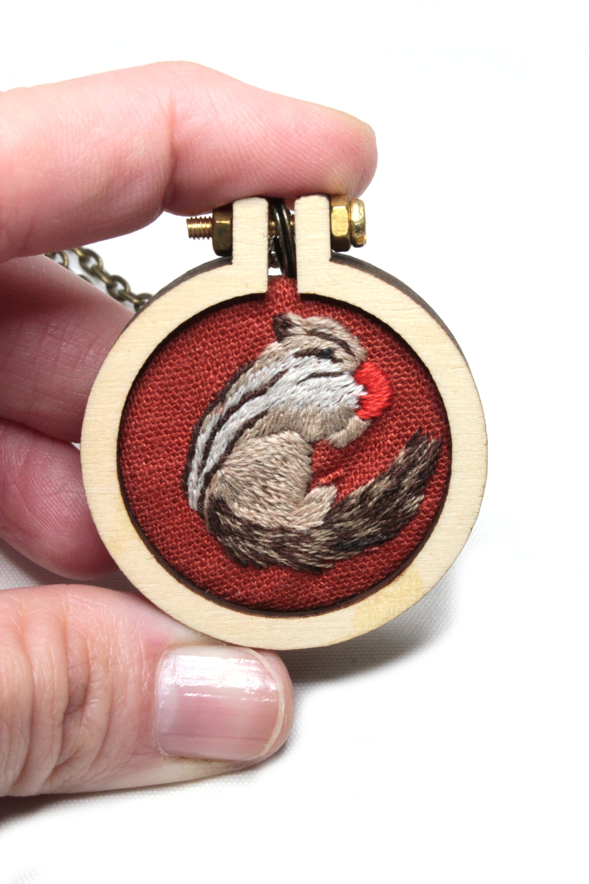 Embroidery Squirrel Necklace