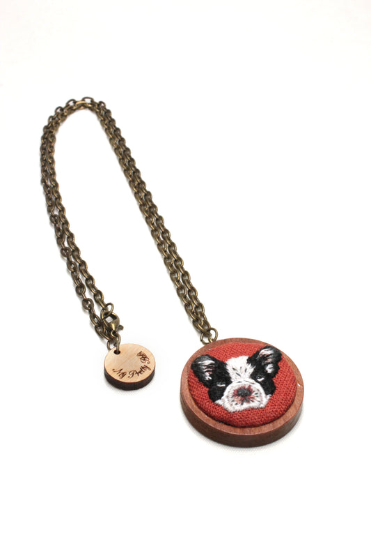 Embroidery French Bulldog Necklace