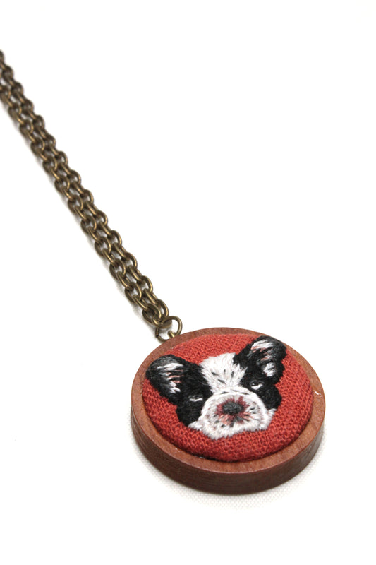 Embroidery French Bulldog Necklace