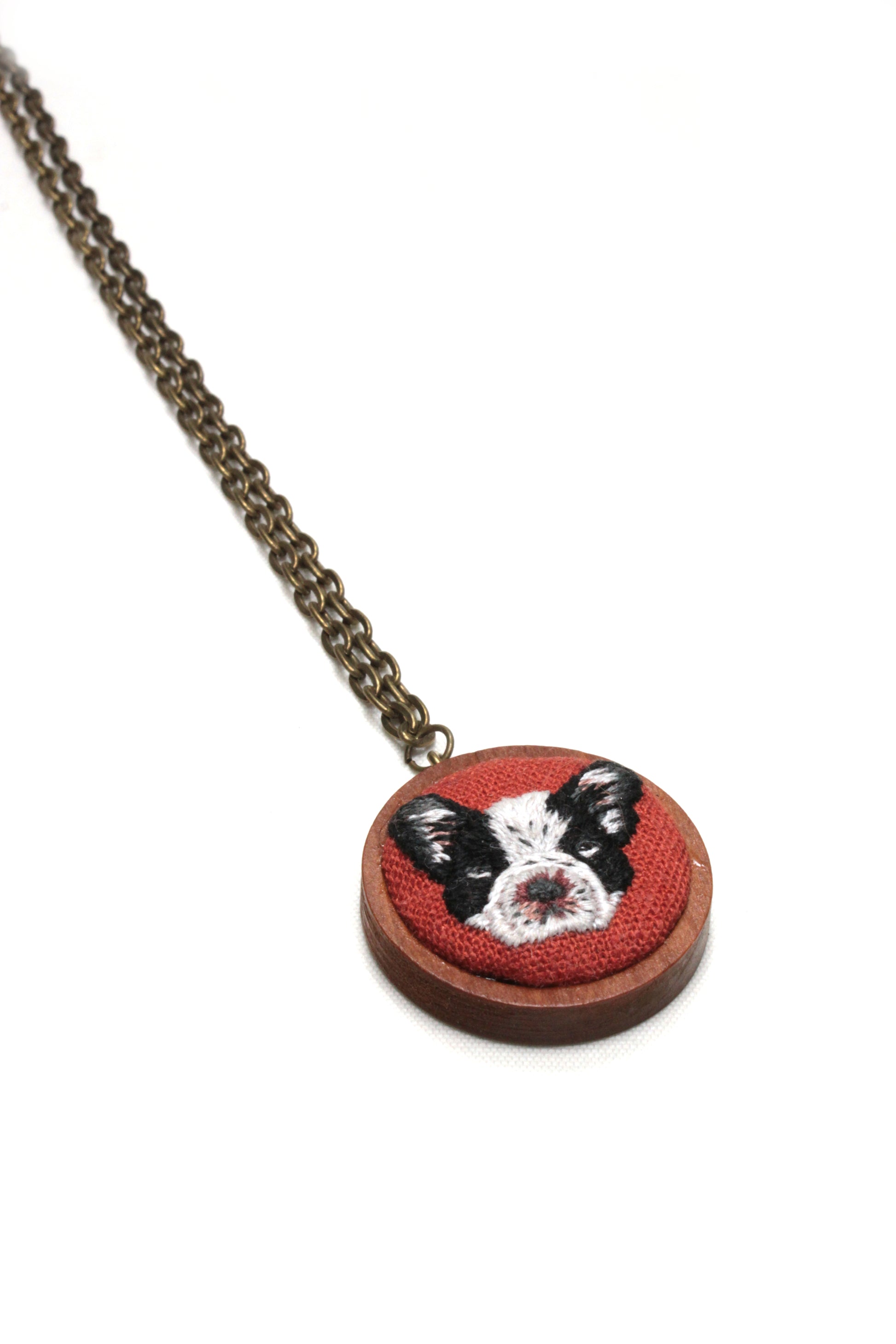 Embroidery French Bulldog Necklace