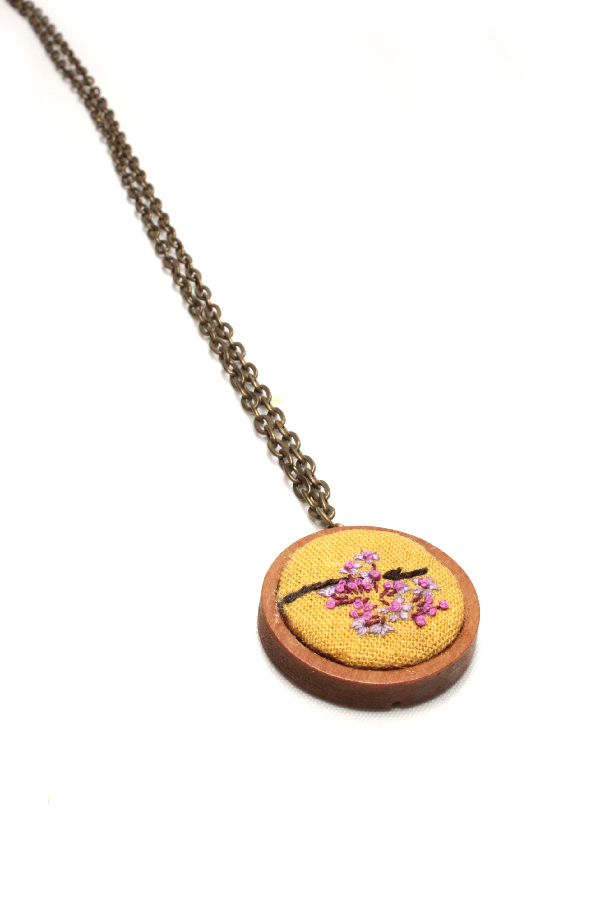 Embroidery Lilac & Pink Flowers Necklace