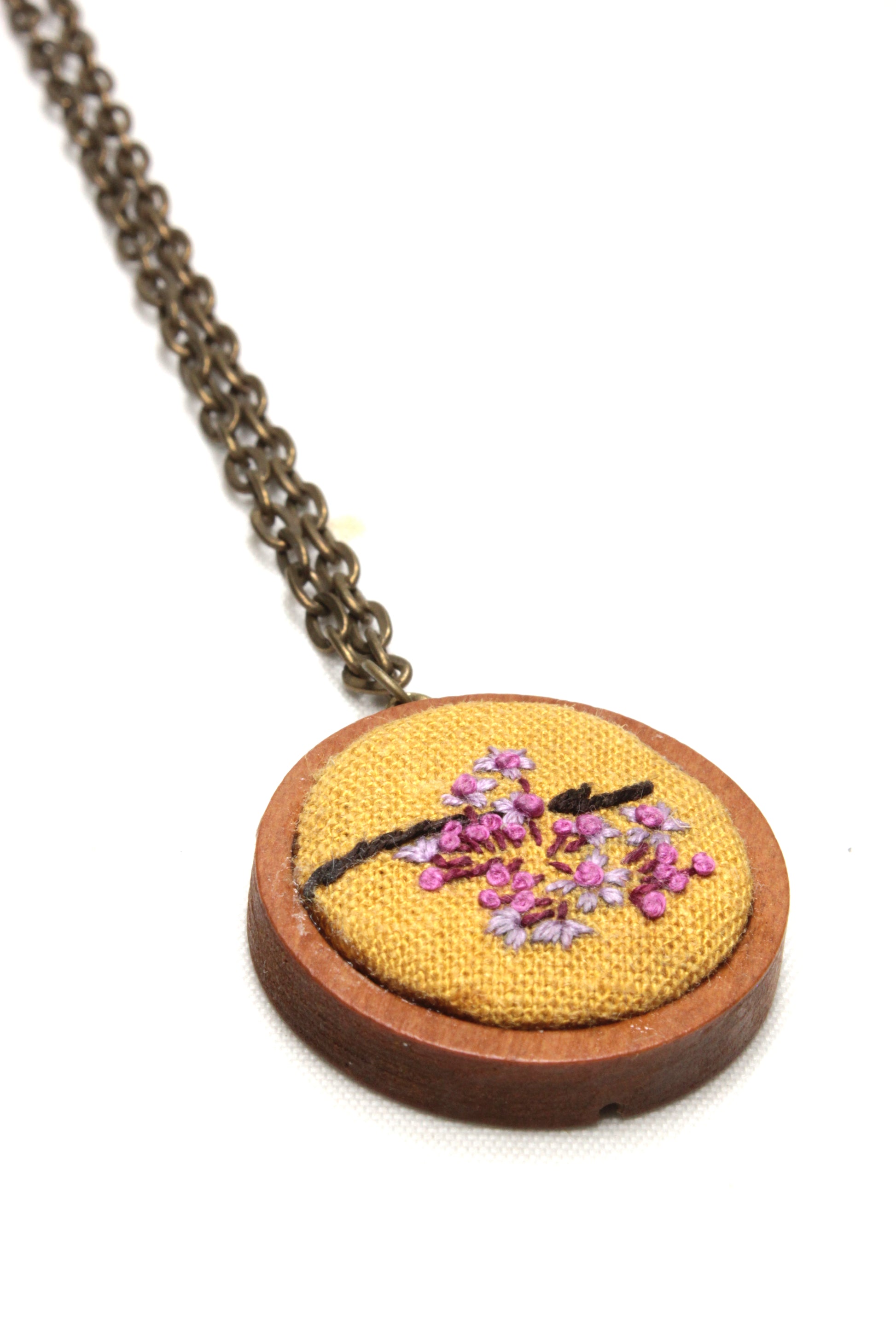 Embroidery Lilac & Pink Flowers Necklace