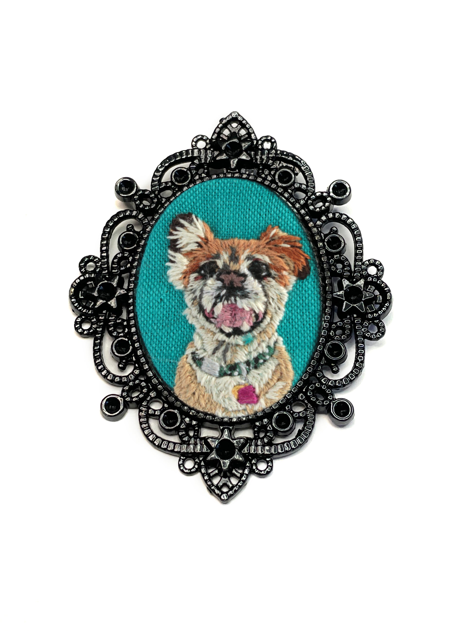 Custom Embroidery Pet Portrait My Pretty Babi Black Oval Pendant Necklace