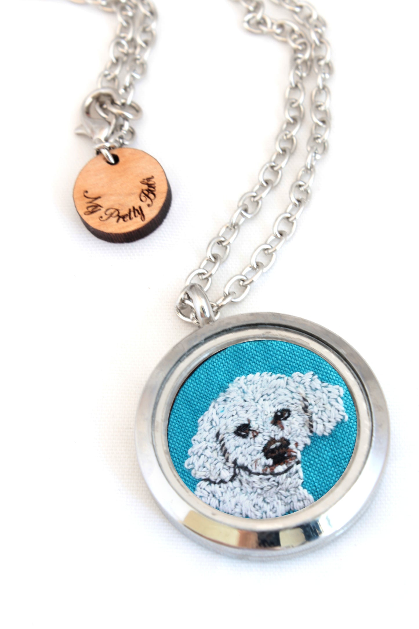 Embroidery Custom Pet Dog Portrait Locket Necklace