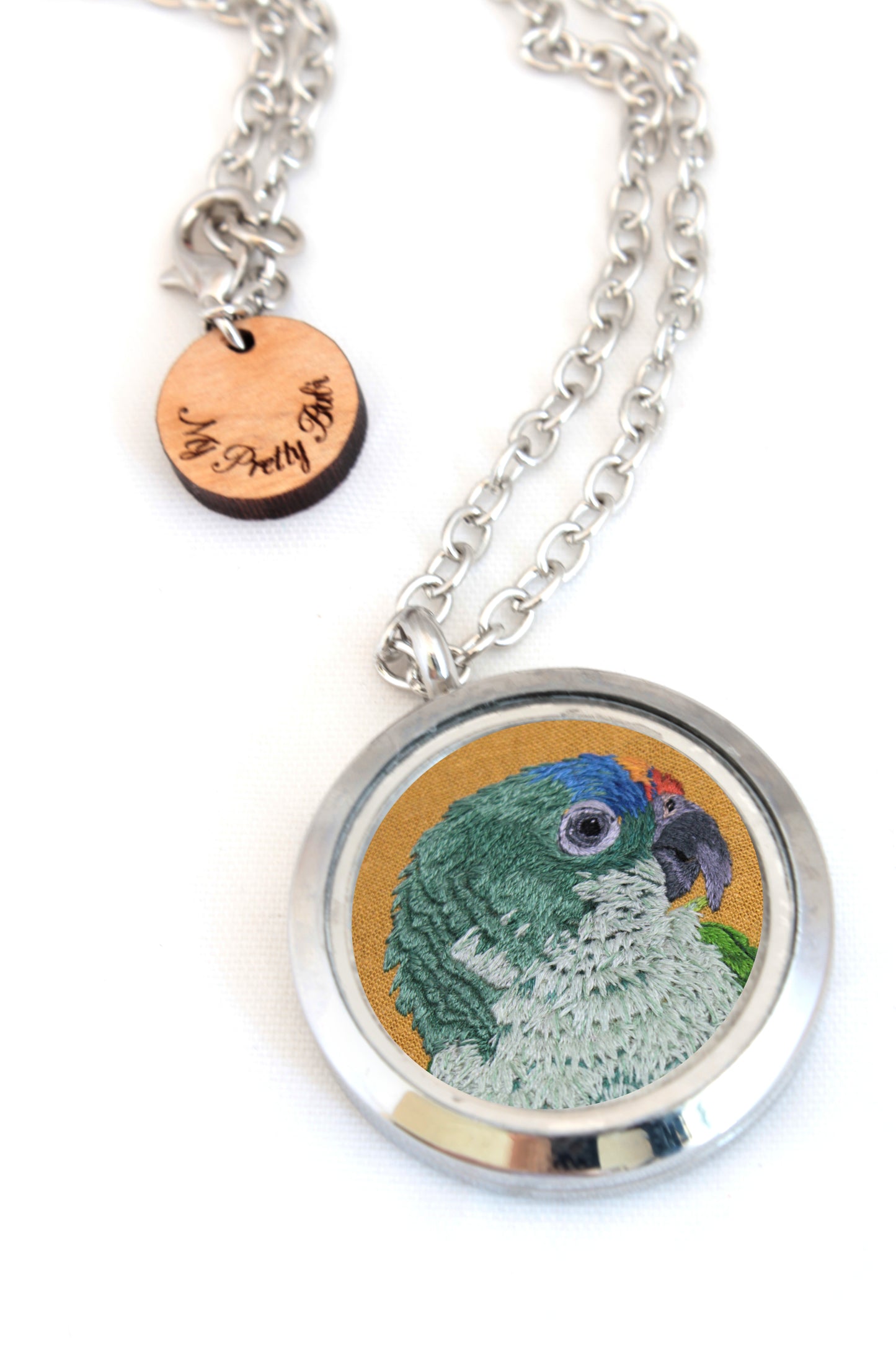 Embroidery Custom Pet Bird Portrait Locket Necklace