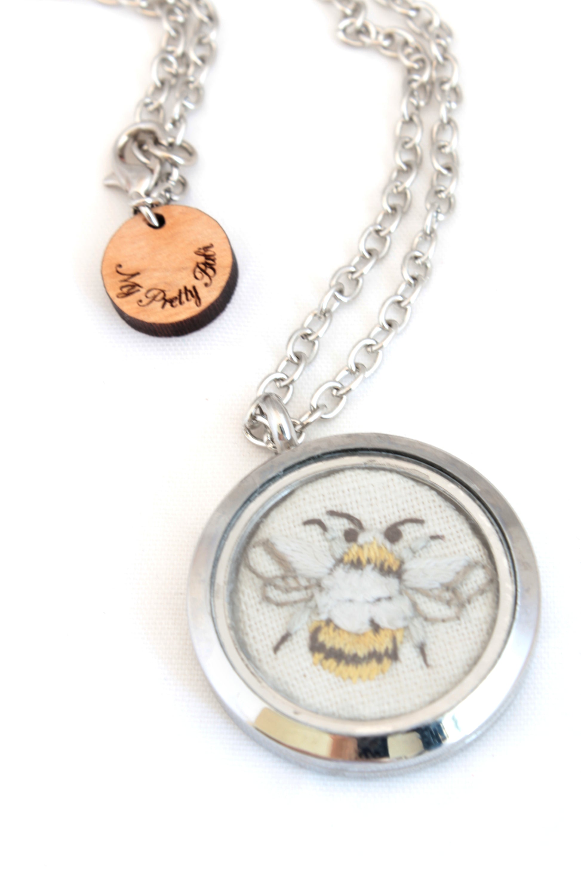 Embroidery Bee Locket Necklace