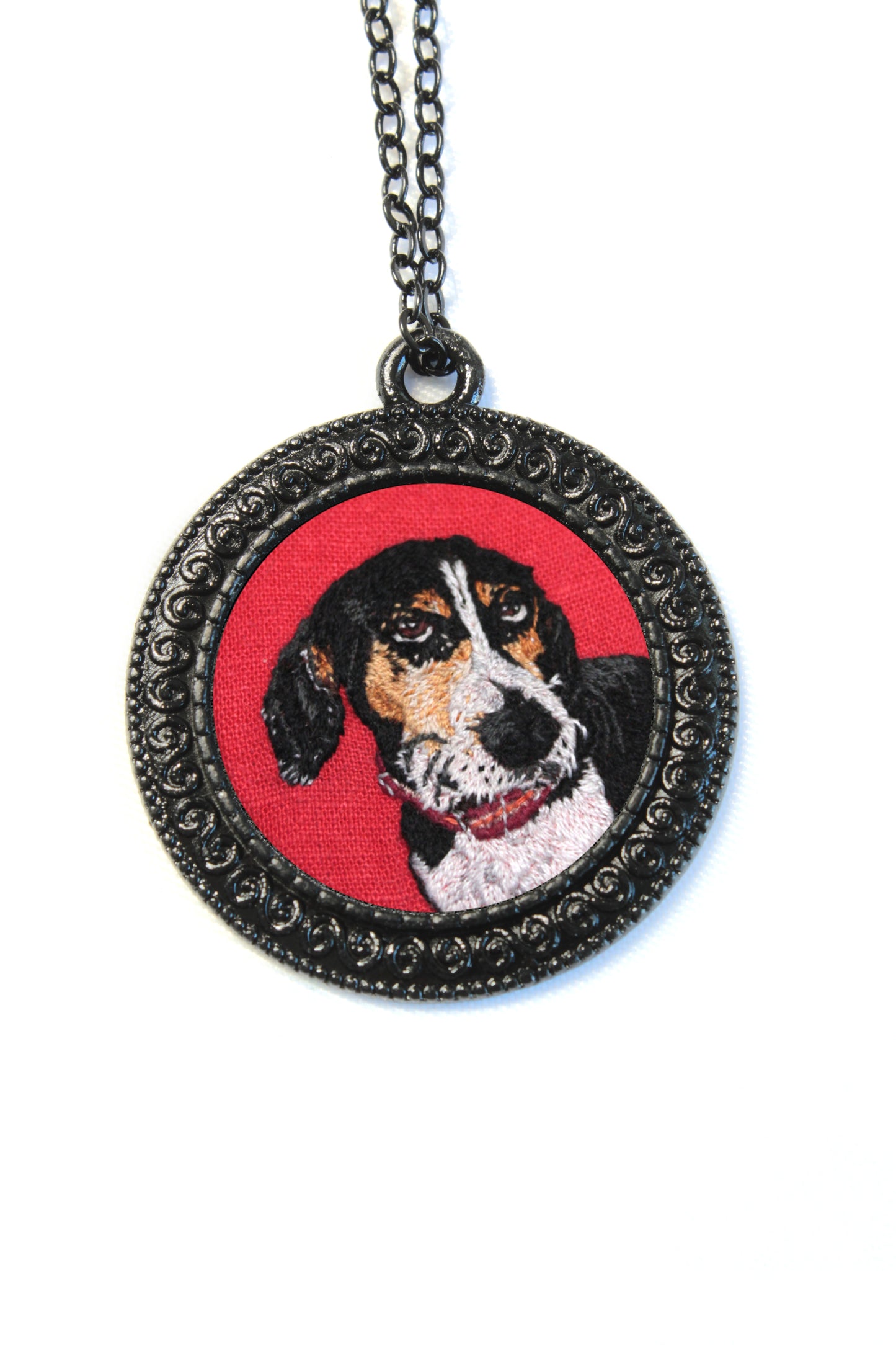 Custom Embroidery Pet Portrait My Pretty Babi Black Circle Pendant Necklace