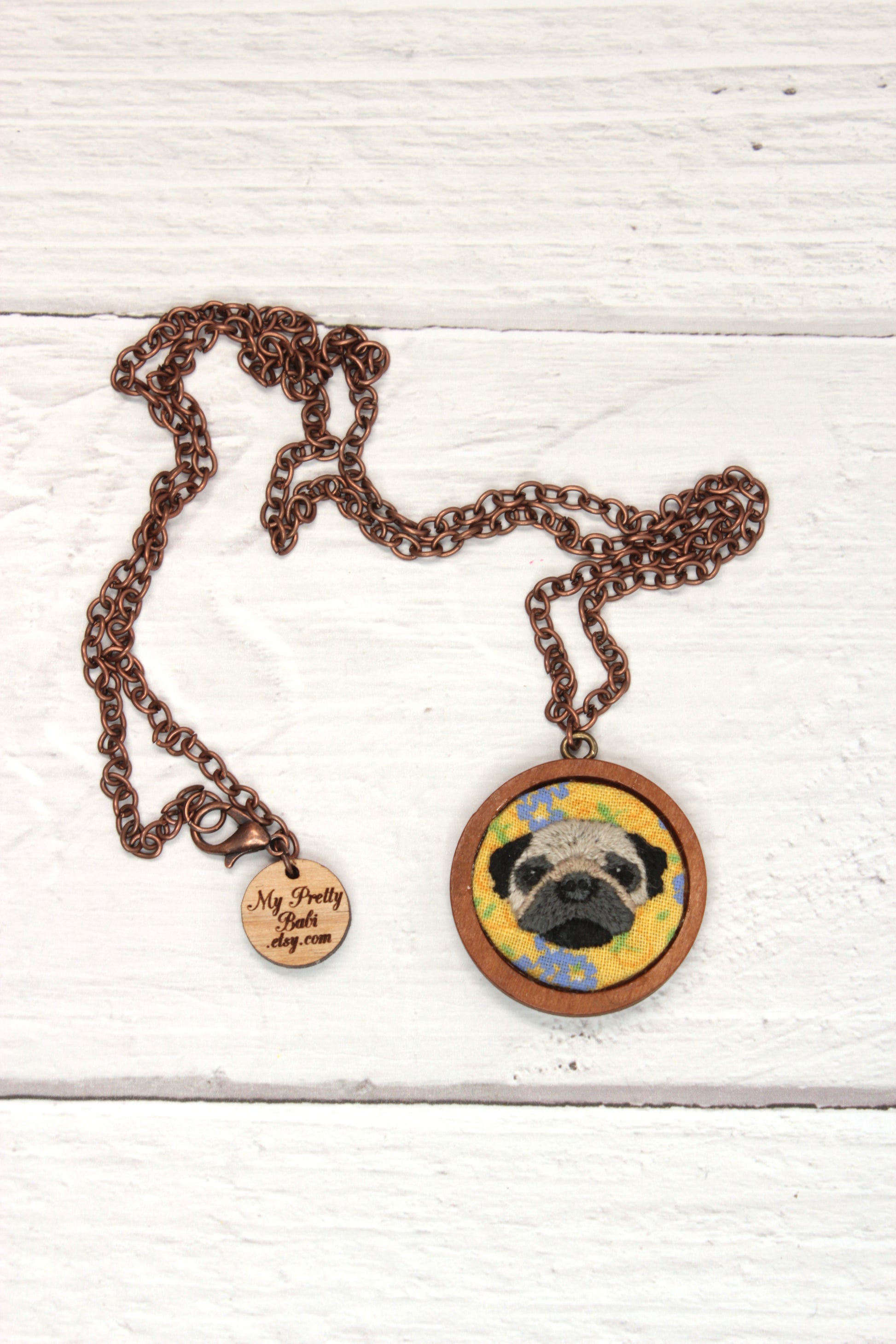 Embroidery Pug Necklace