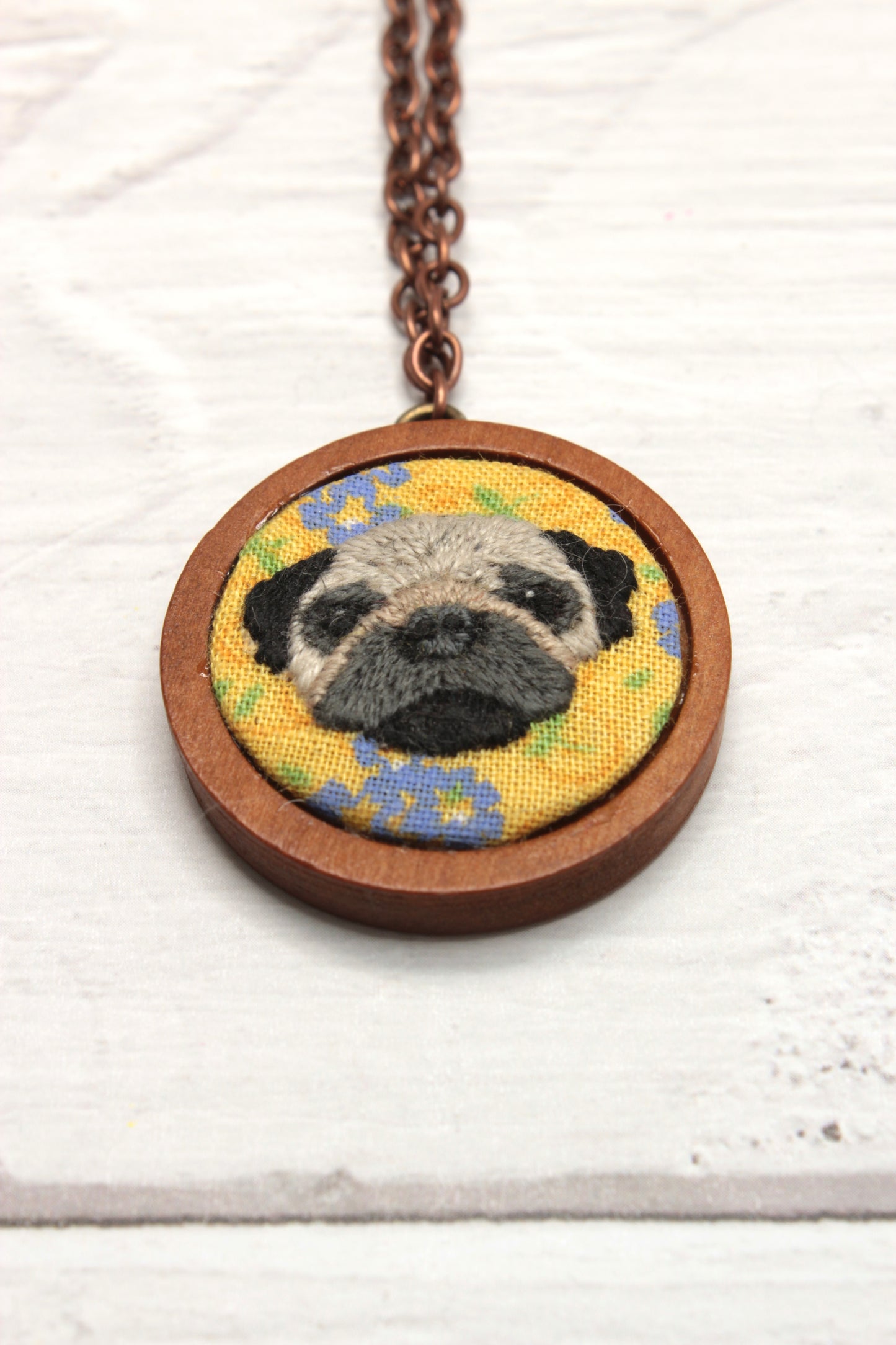 Embroidery Pug Necklace
