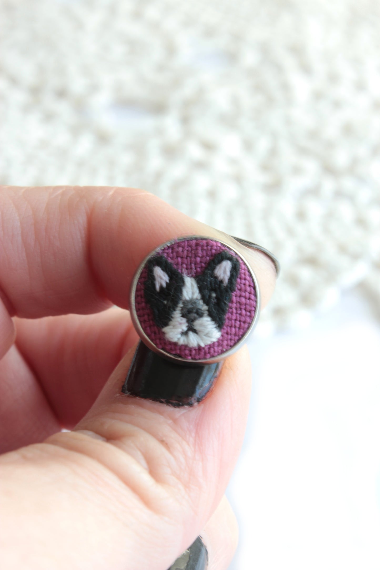 Embroidery Boston Terrier Studs Earrings