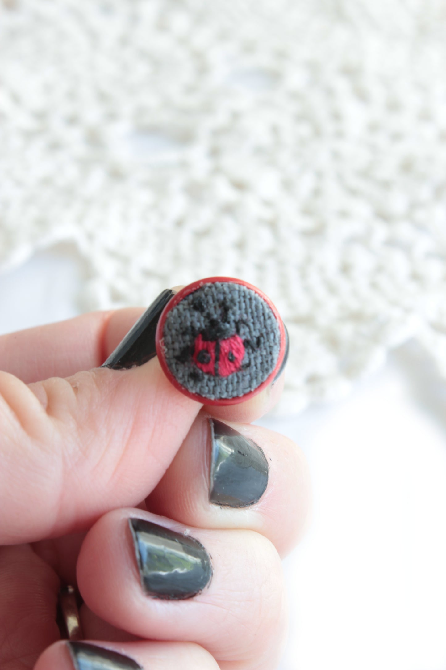 Embroidery Lady Bug Red Studs