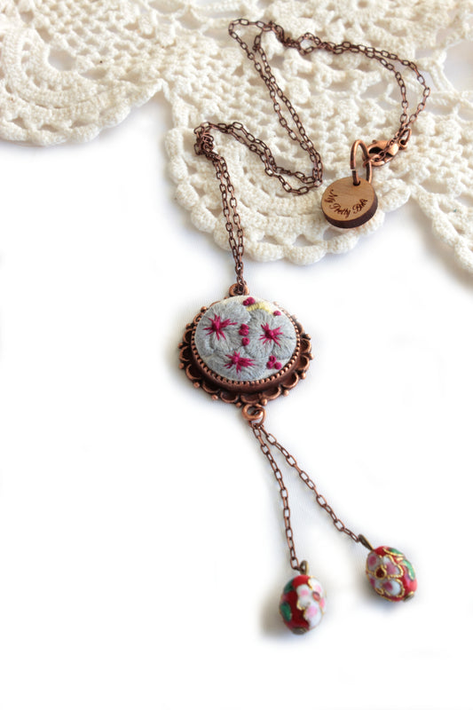 Embroidery Pansies Necklace