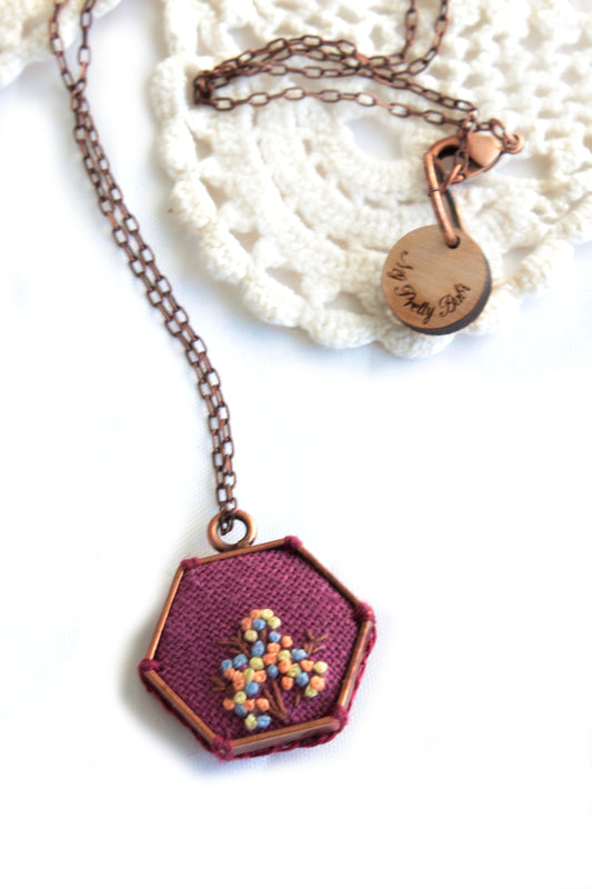 Embroidery Flowers Hexagon Necklace