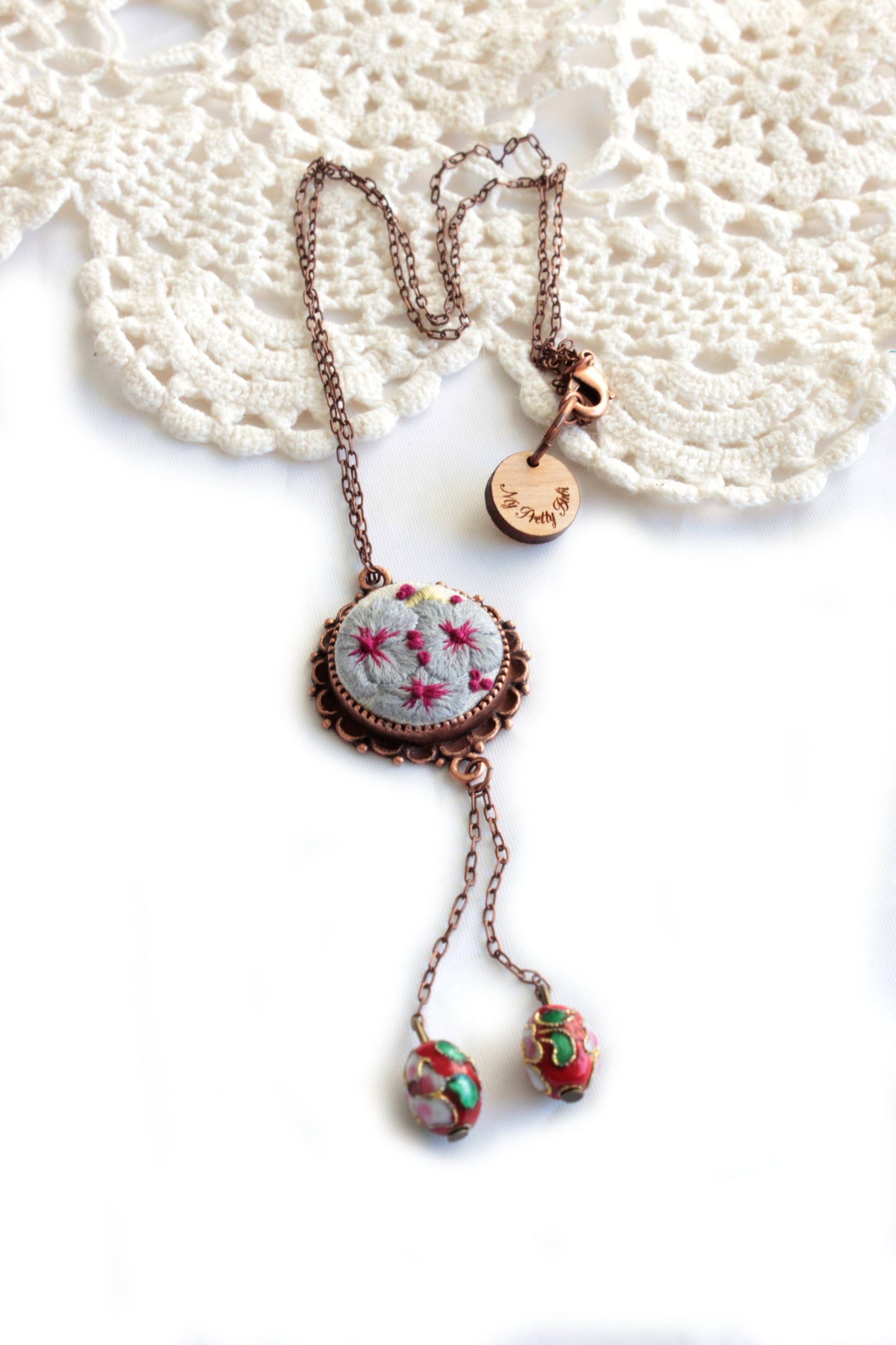 Embroidery Pansies Necklace
