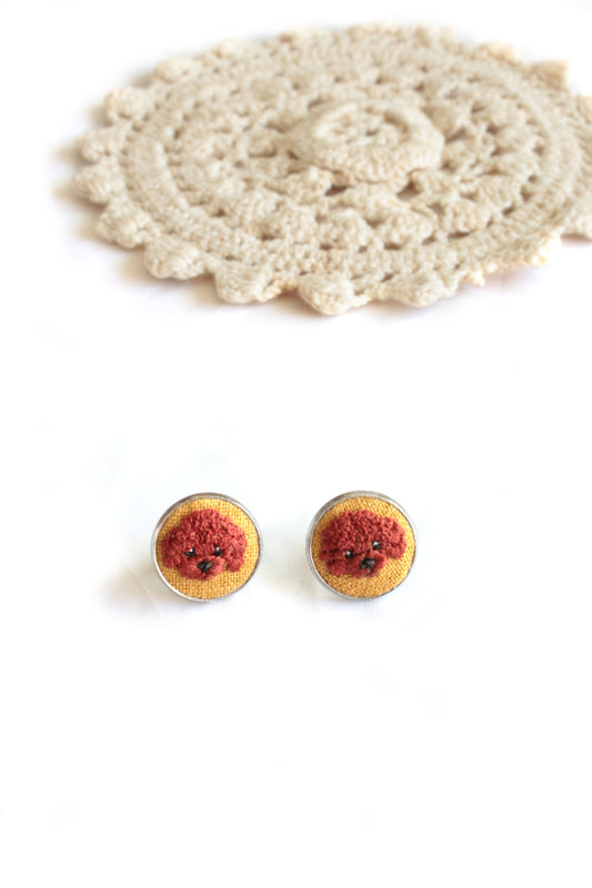 Embroidery Poodle Studs Earrings