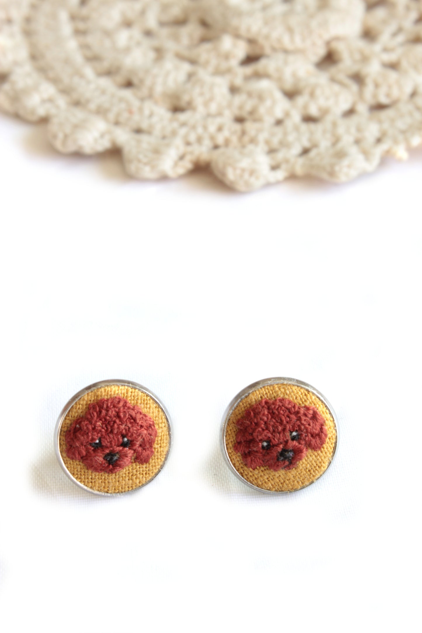 Embroidery Poodle Studs Earrings