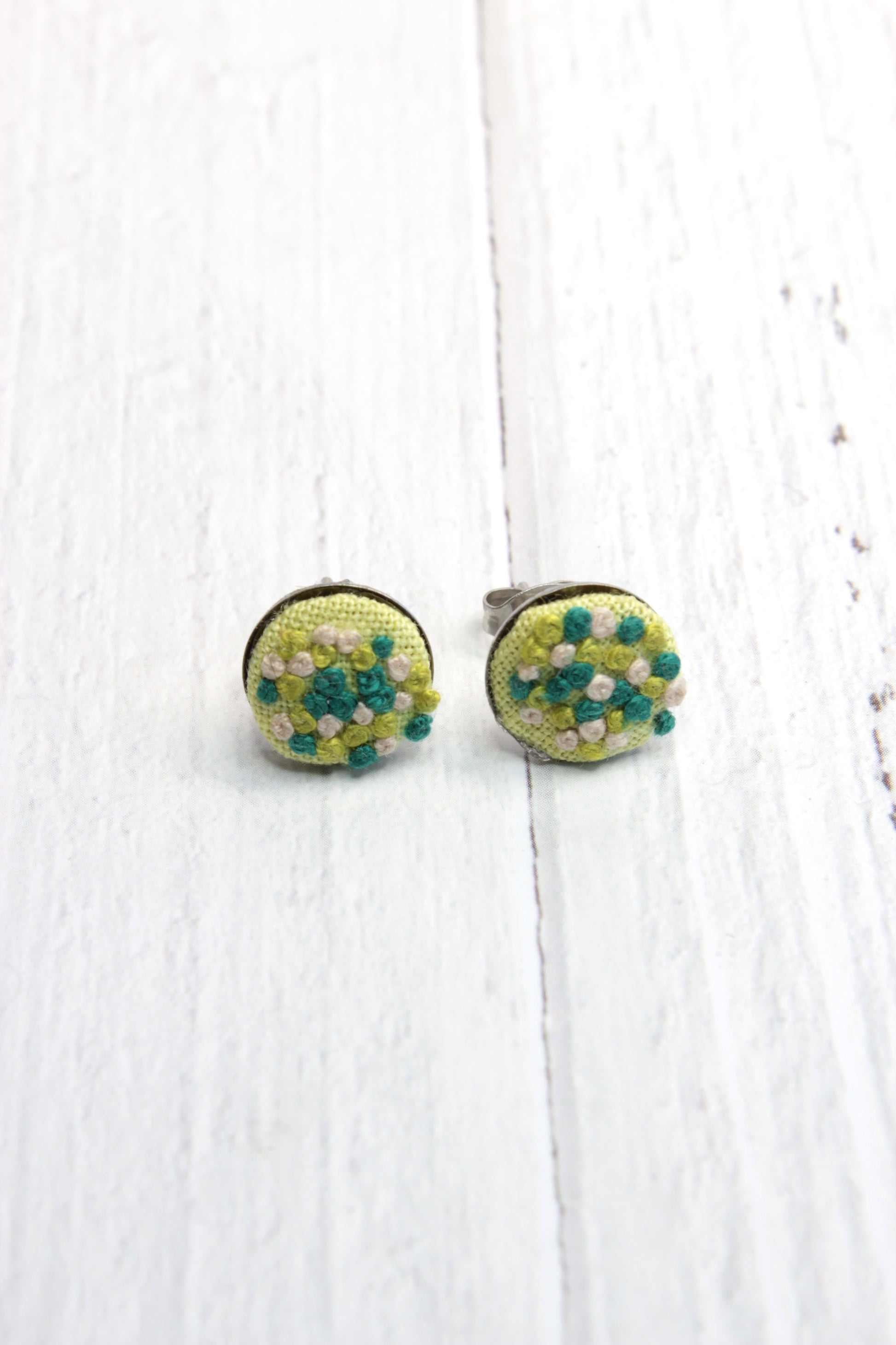 Embroidery Green Flowers Studs