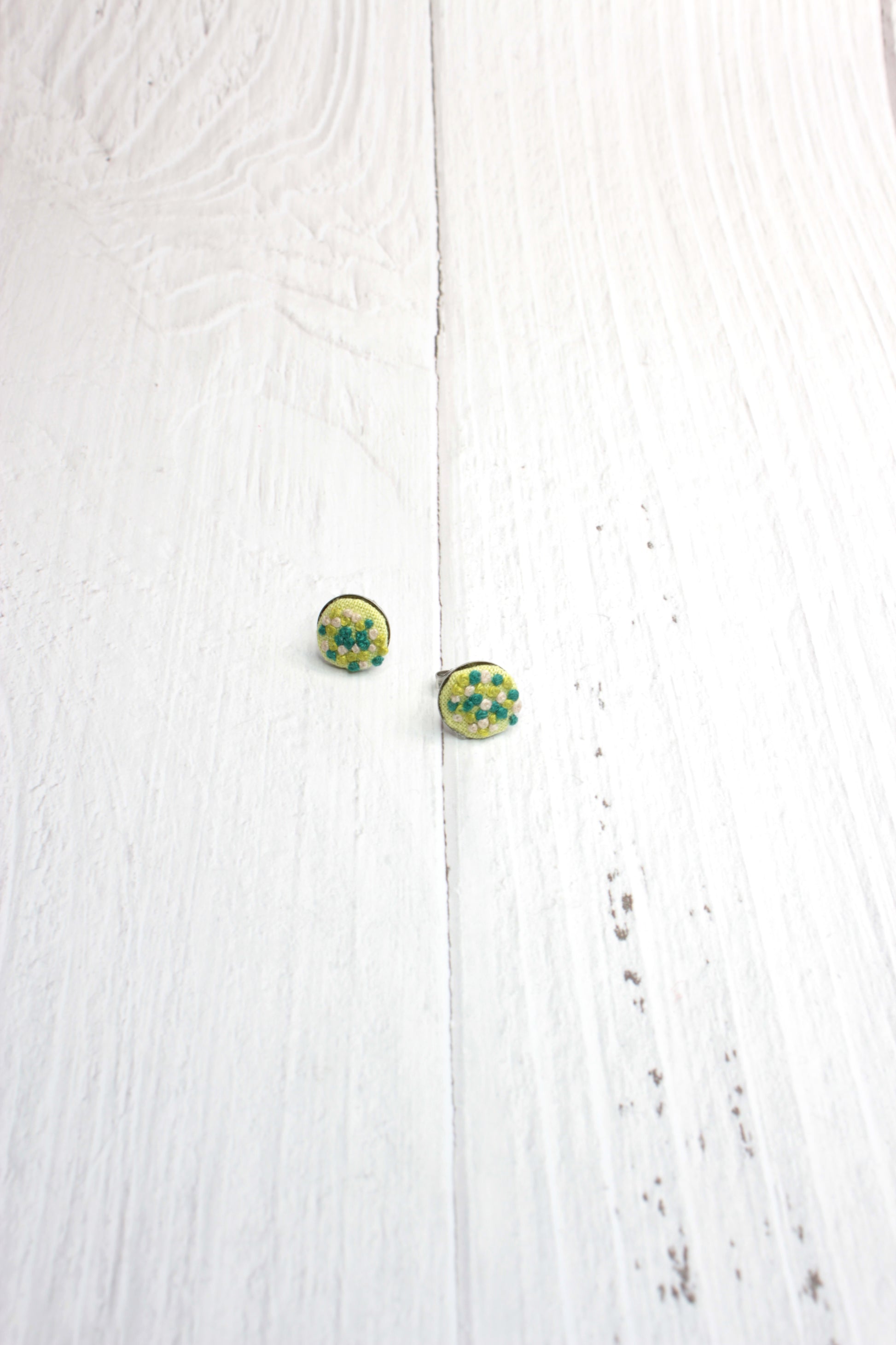 Embroidery Green Flowers Studs