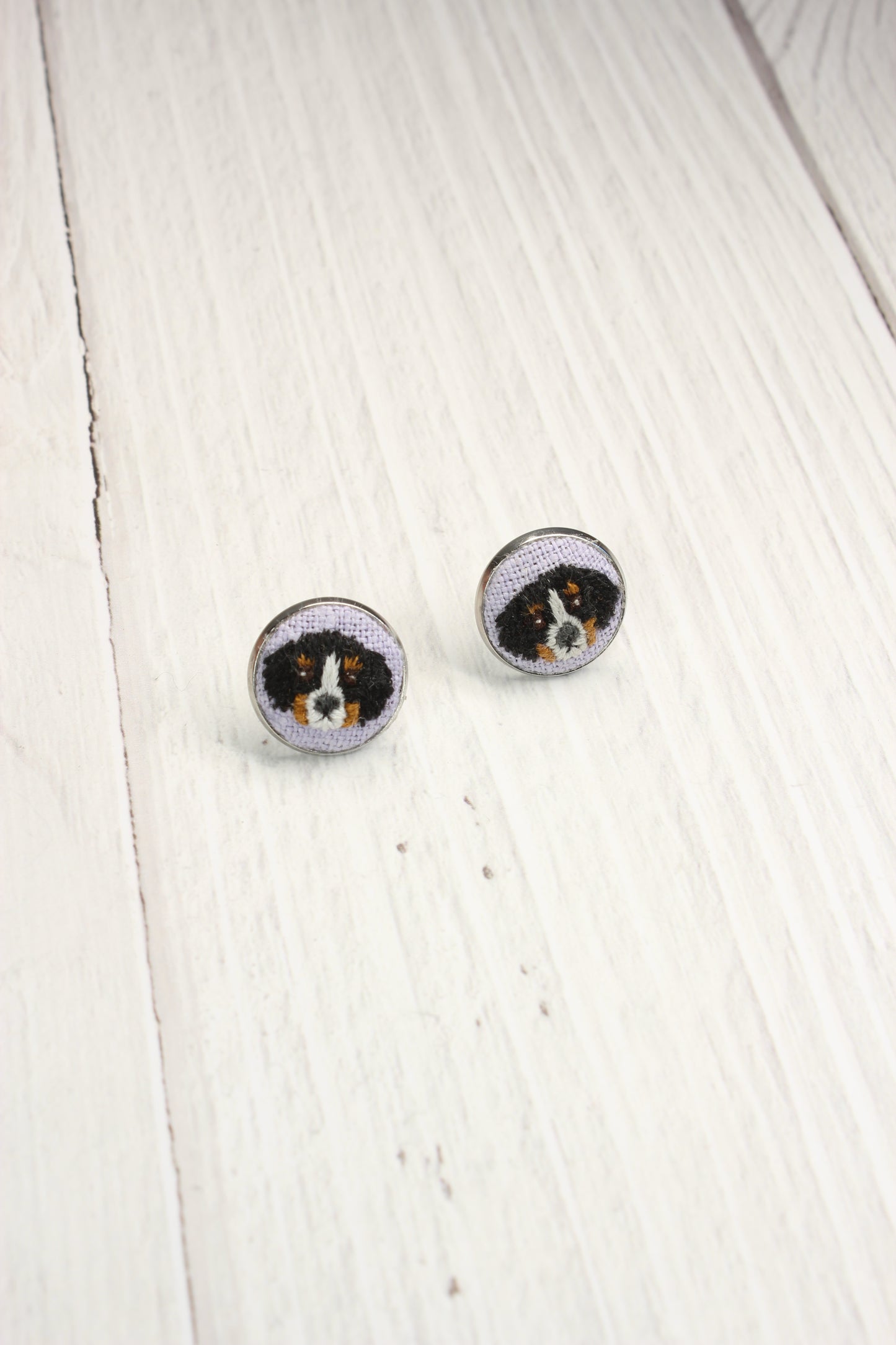 Embroidery Bernese Mountain Dog Studs Earrings