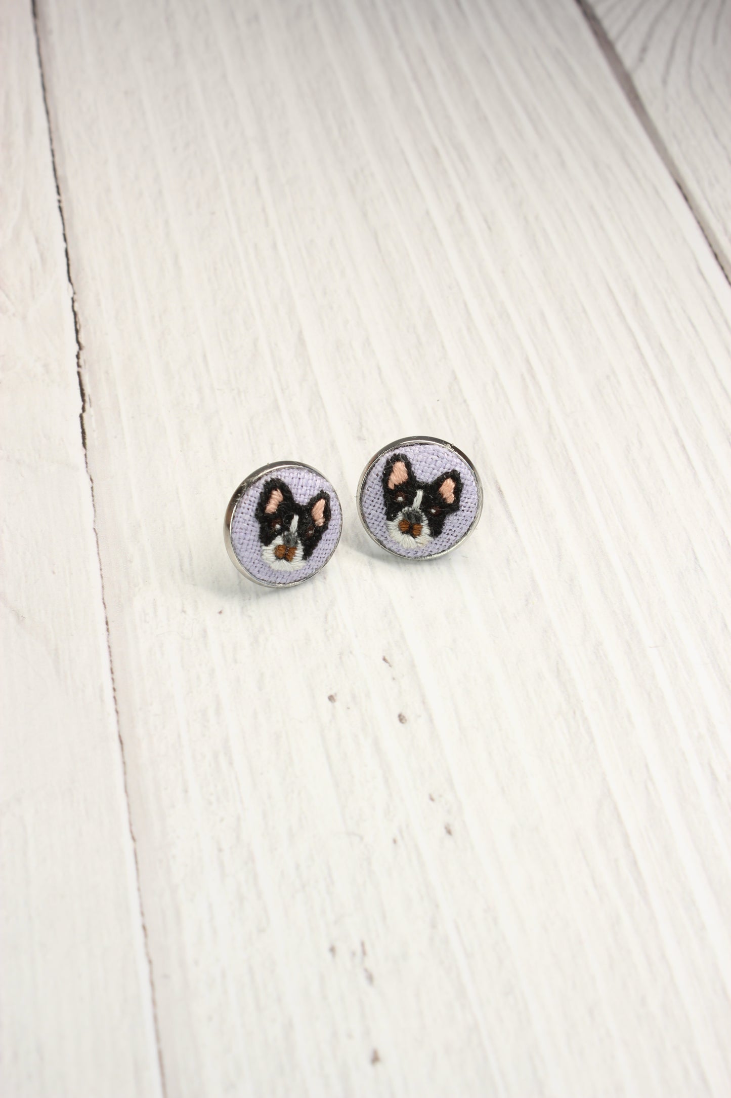 Embroidery French Bulldog Studs Earrings