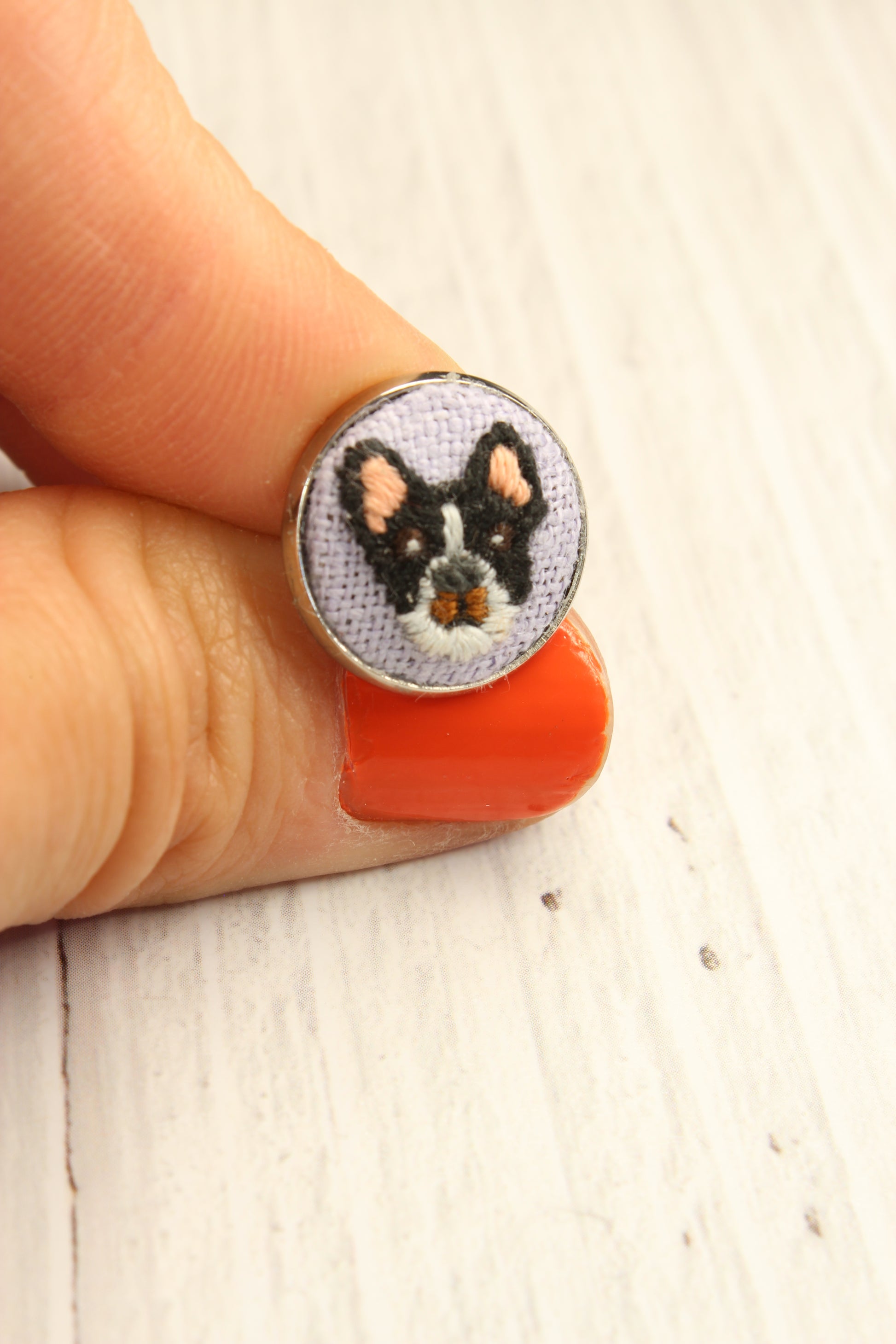 Embroidery French Bulldog Studs Earrings
