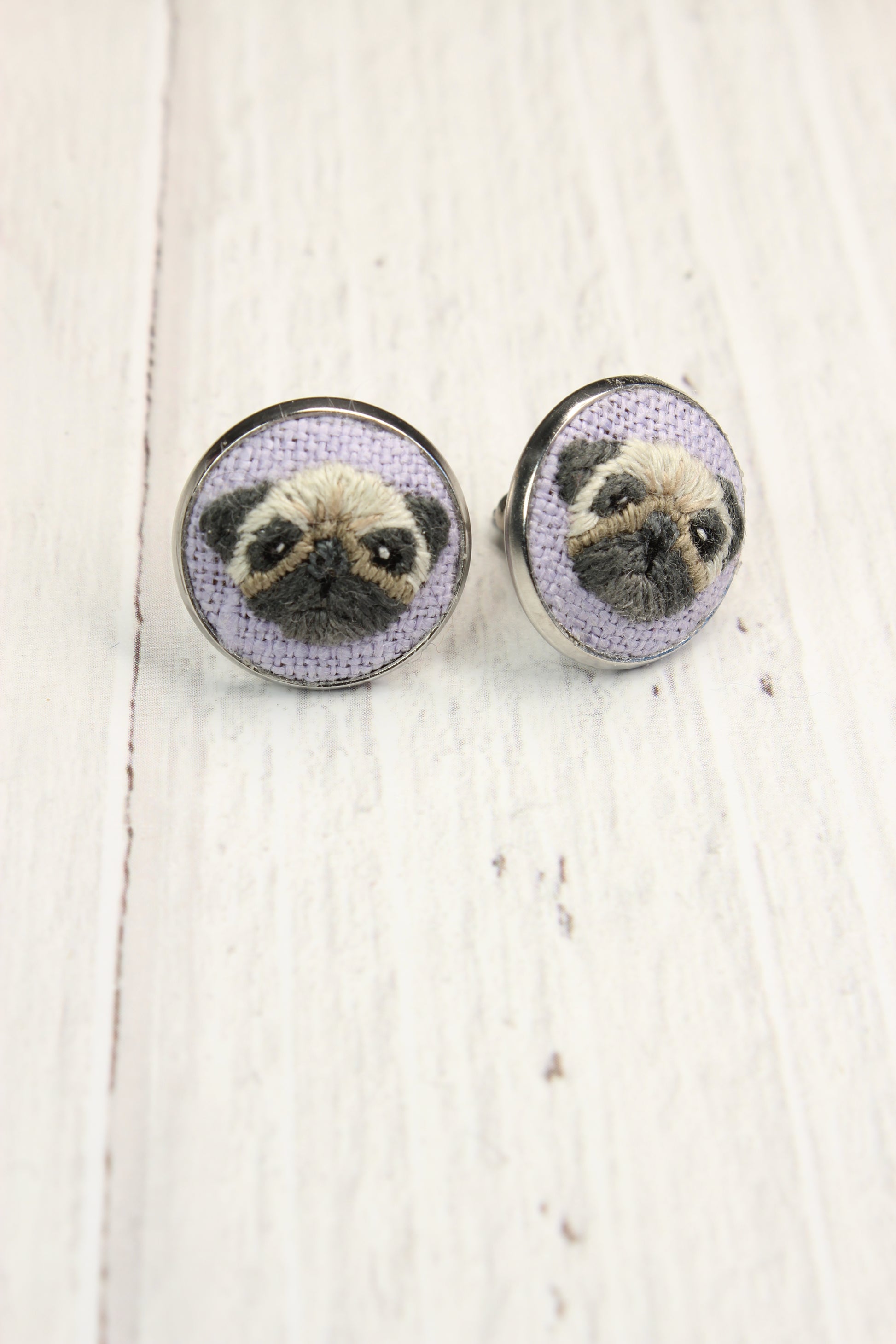 Embroidery Pug Studs Earrings