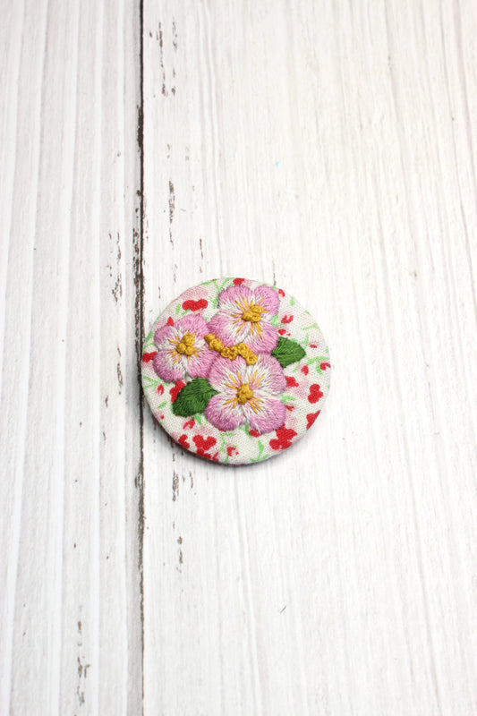Embroidery Pink Pansies Brooch