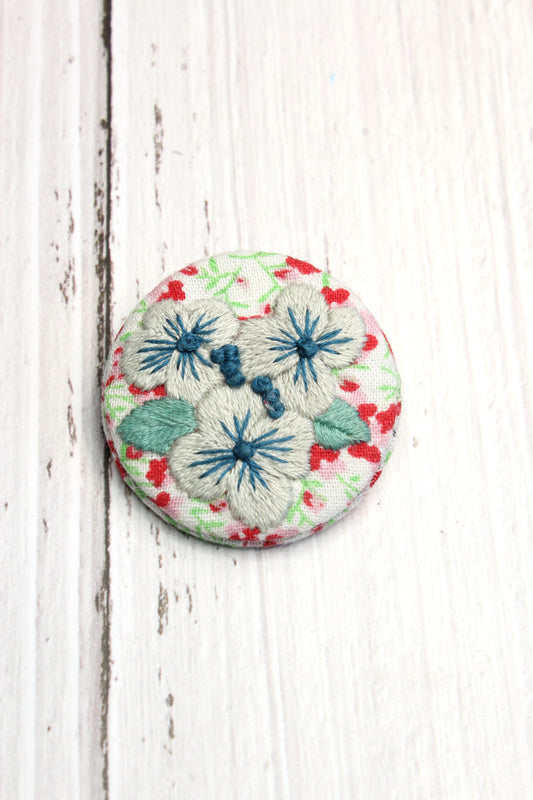 Embroidery Blue Pansies Brooch