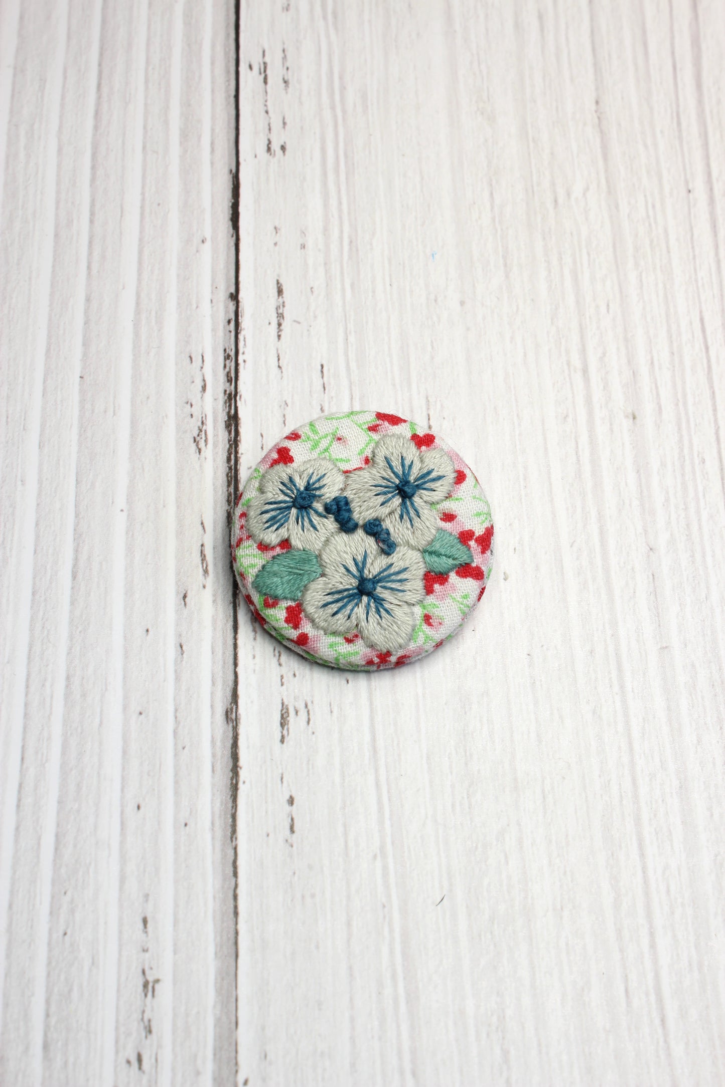 Embroidery Blue Pansies Brooch