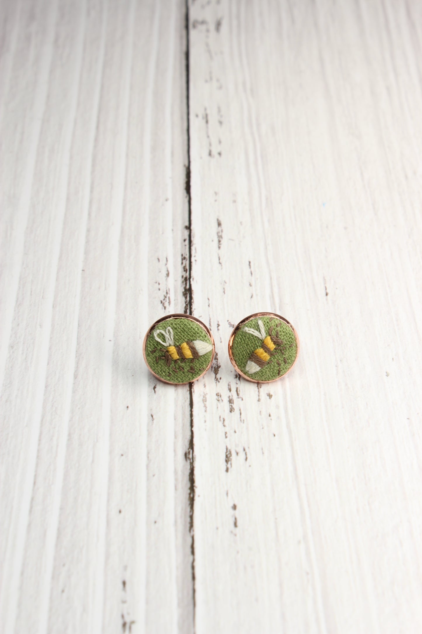 Embroidery Bee Rose Gold Studs Earrings