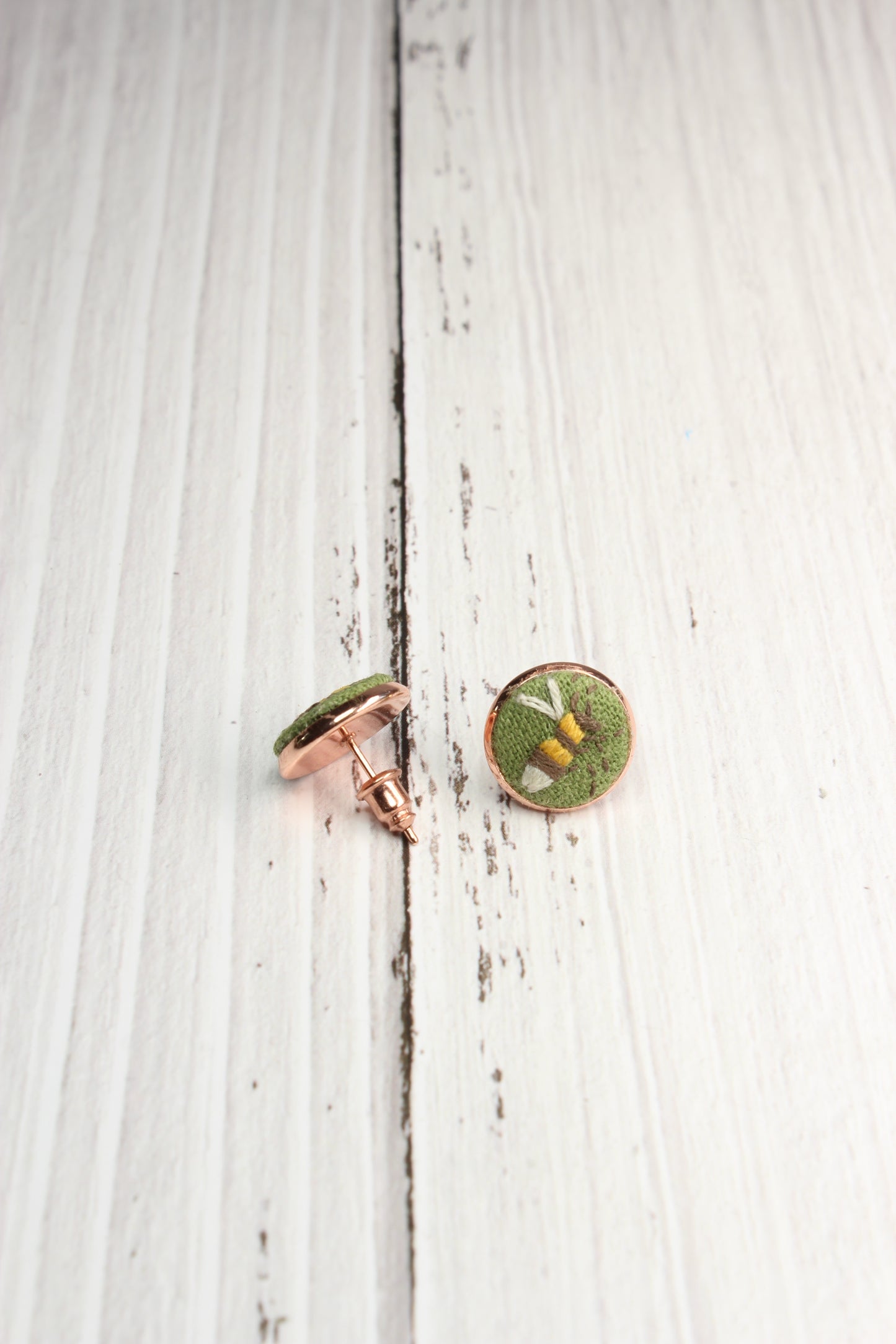 Embroidery Bee Rose Gold Studs Earrings
