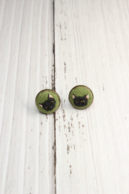Embroidery Black Cat Studs Earrings