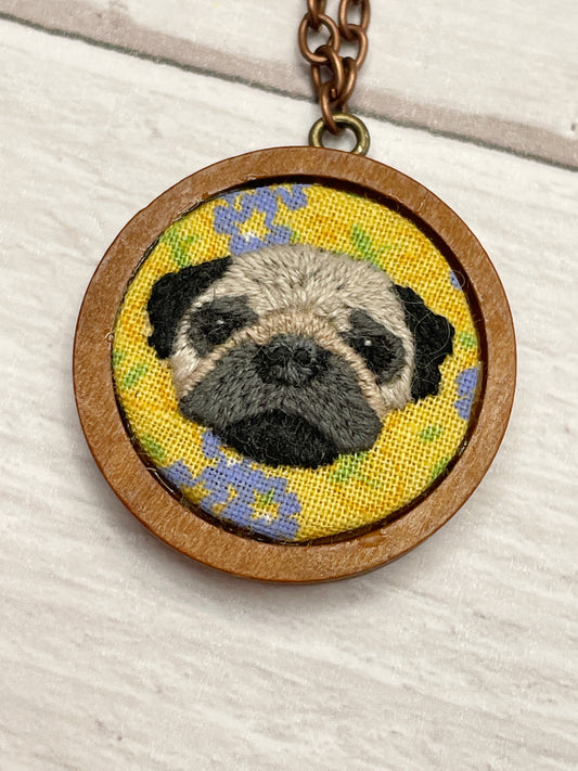 Embroidery Pug Necklace