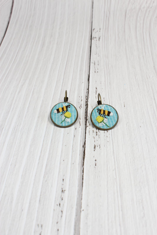 Embroidery Bee & Daisy Earrings
