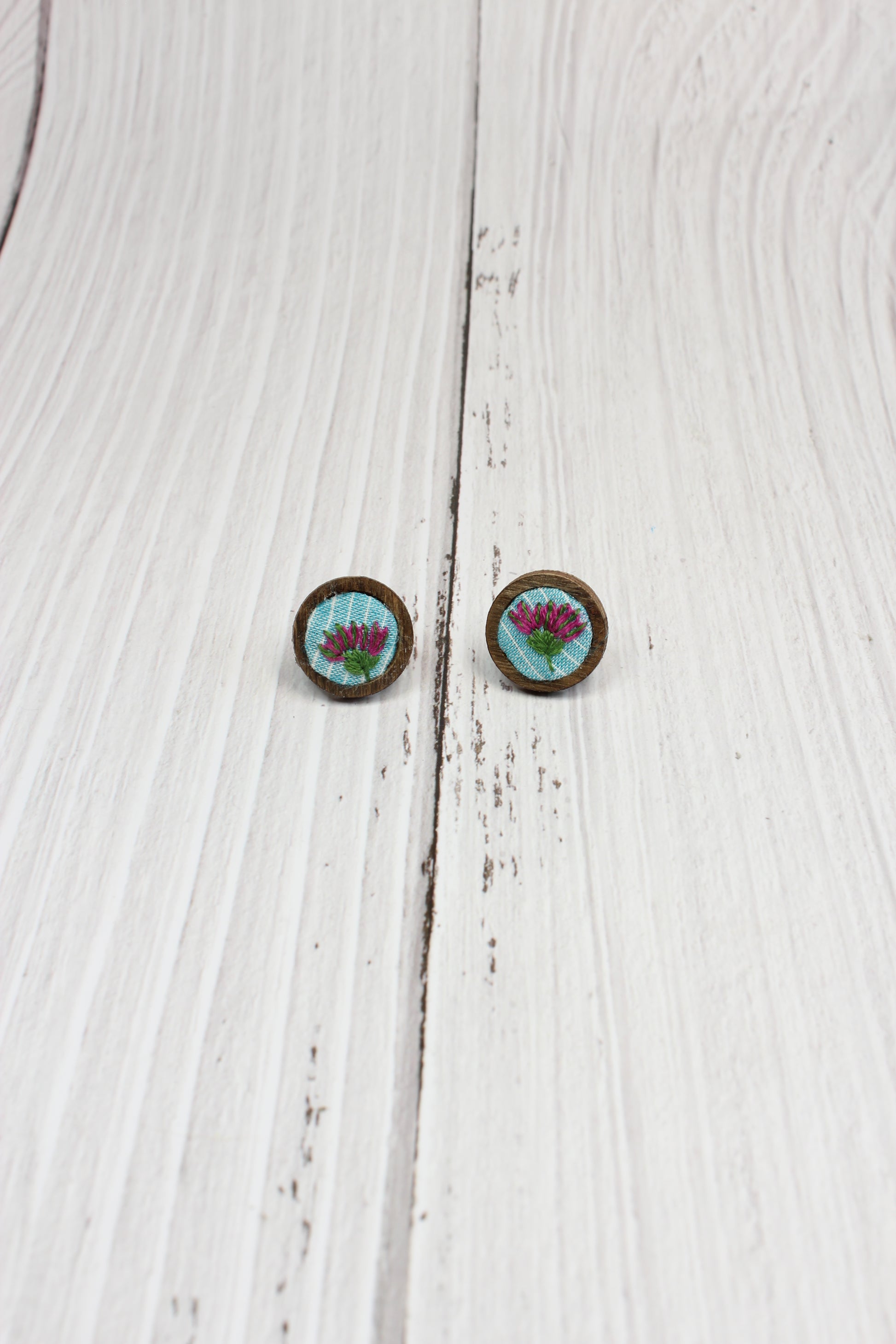 Embroidery Pink Flower Studs Earrings