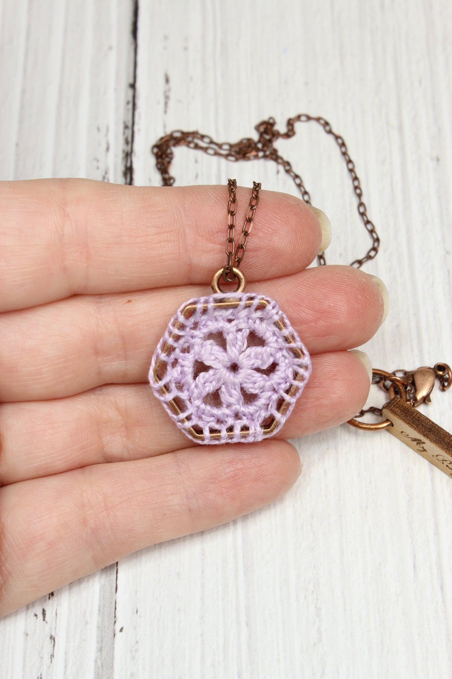 Crochet Hexagon Doily Necklace Lilac