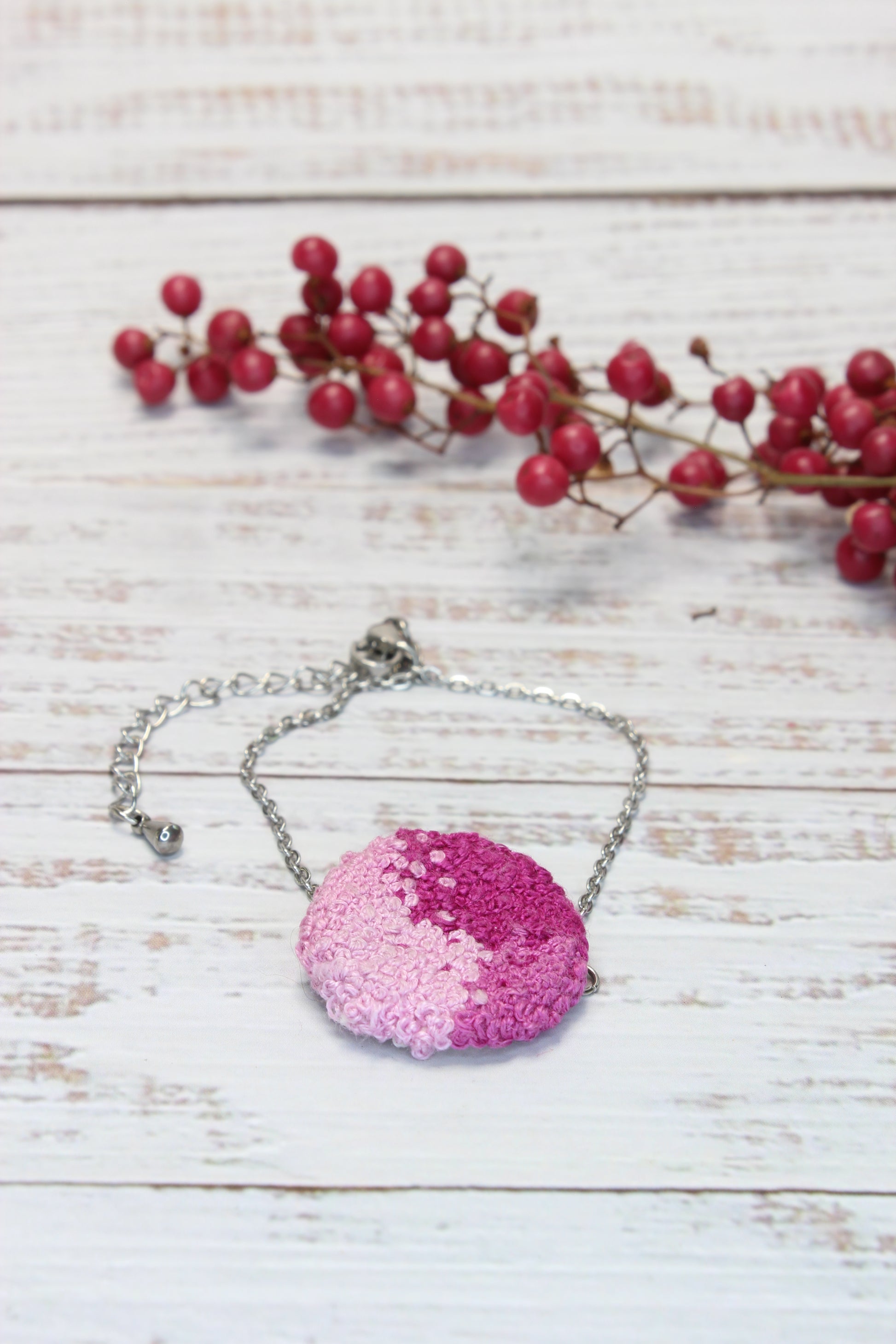 Embroidery Pink Circle Bracelet